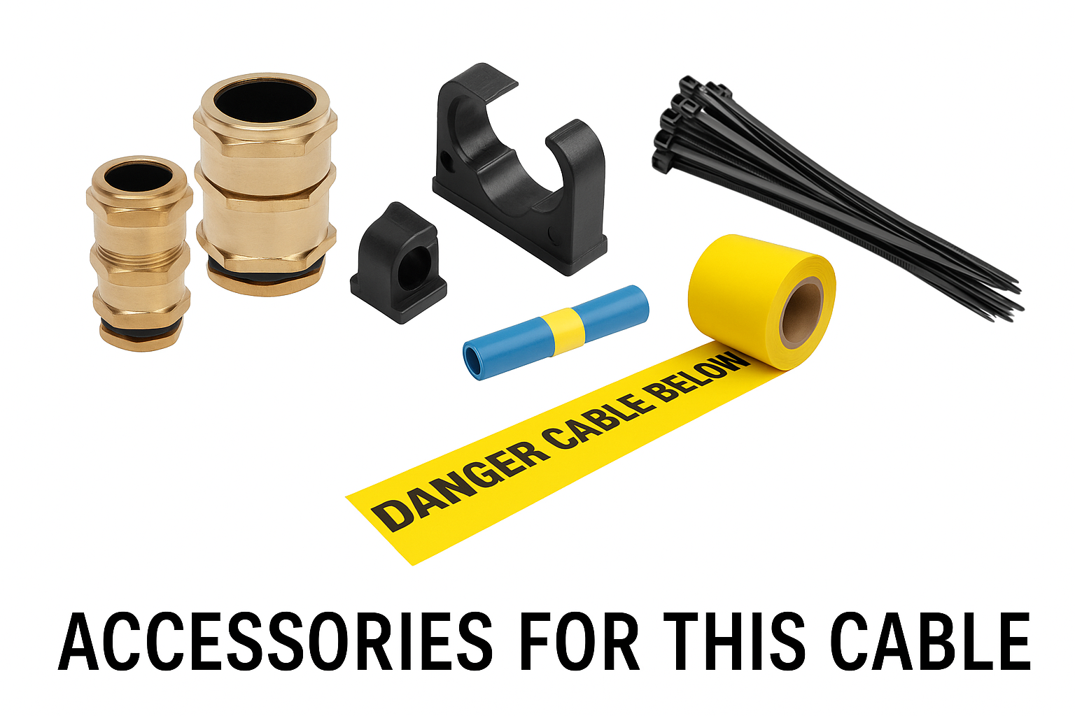 Accessories for this cable: SWA glands, cleats, connectors, tie-wraps, warning tape